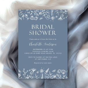 Invitation Botanique Floral Dusty Fête des mariées bleue