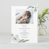 Invitation Botanique Floral Greenery Boy Baptism Photo (Debout devant)