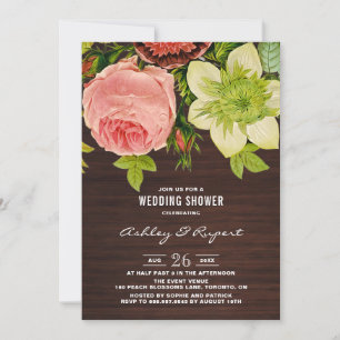 Invitation Botanique Floral Rustique Bois Wedding shower