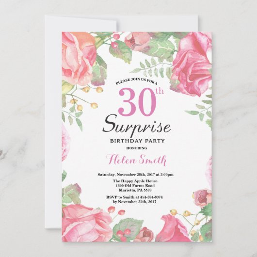 Invitation Botanique Floral Surprise 30e anniversaire Invitat (Devant)