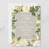 Invitation Botanique florale blanche crémeuse 75e anniversair (Devant)