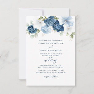 Invitation Botanique Florale Dusty Bleu Mariage de verdure
