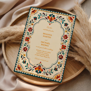 Invitation Botanique folklorique mexicaine vintage colorée