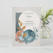 Invitation Botanique Géométrique Terracotta Bleu Vert Mariage (Debout devant)