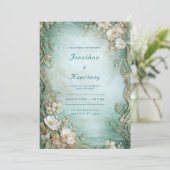 Invitation Botanique Gold & Sage Green Mariage Floral (Debout devant)