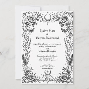 Invitation Botanique gothique noir et blanc