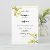 Invitation Botanique jaune orangé vert mariage fleuri (Debout devant)