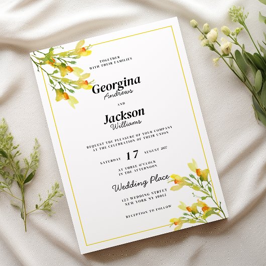Invitation Botanique jaune orangé vert mariage fleuri