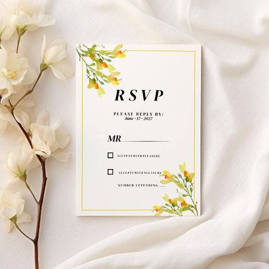 Invitation Botanique jaune orangé vert printemps floral RSVP