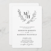 Invitation Botanique Laurel Wreath QR Code Monogramme Mariage (Devant / Derrière)