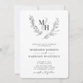 Invitation Botanique Laurel Wreath QR Code Monogramme Mariage (Devant)