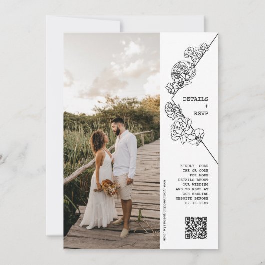 Invitation Botanique Ligne Art Boho Photo QR Code Mariage (Dos)