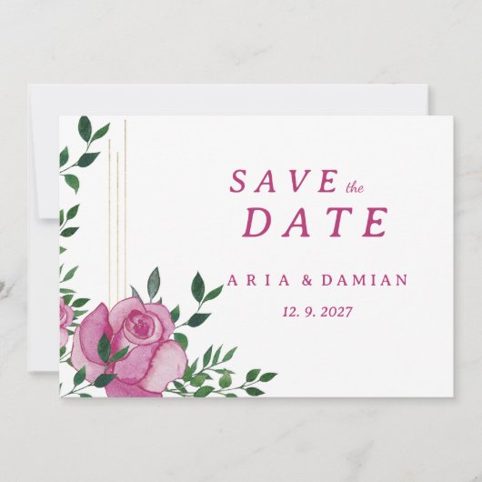 Invitation Botanique lilas vert or rose floral Enregistrer la (Devant)