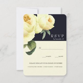 Invitation Botanique | Mariage bleu jaune option repas RSVP