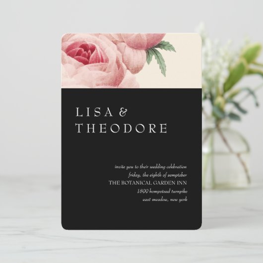 Invitation Botanique | Mariage noir vintage (Debout devant)