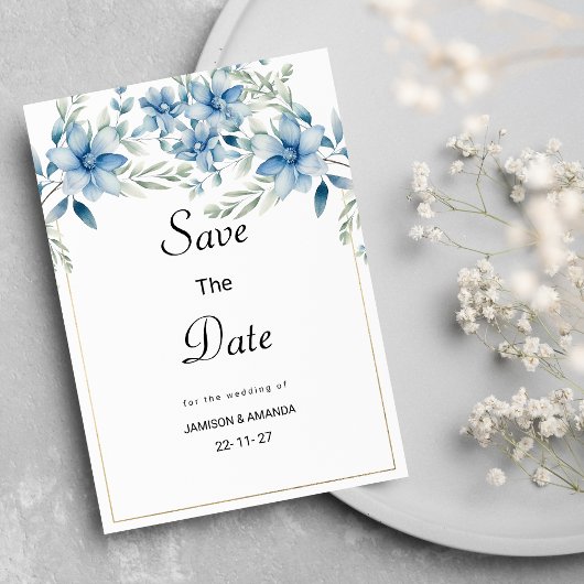Invitation Botanique marine bleu menthe floral Enregistrer la