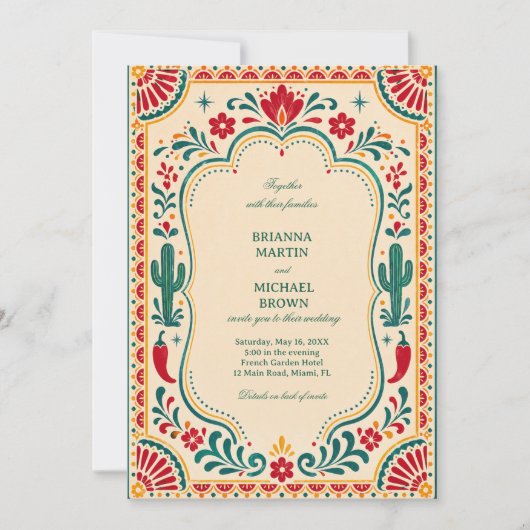 Invitation Botanique Mexicaine Folklorique Colorée (Devant)