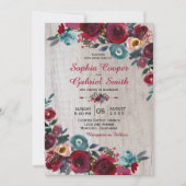 Invitation Botanique moderne Bourgogne Marine Floral Mariage  (Devant)