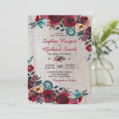 Invitation Botanique moderne Bourgogne Marine Floral Mariage  (Debout devant)