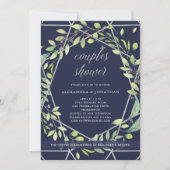 Invitation Botanique moderne | Douche Couples Argent et Bleu (Devant)