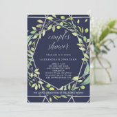 Invitation Botanique moderne | Douche Couples Argent et Bleu (Debout devant)