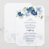 Invitation Botanique moderne Dusty Blue Floral Mariage (Devant / Derrière)