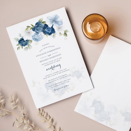 Invitation Botanique moderne Dusty Blue Floral Mariage