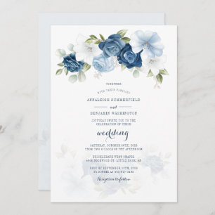 Invitation Botanique moderne Dusty Blue Floral Script Mariage