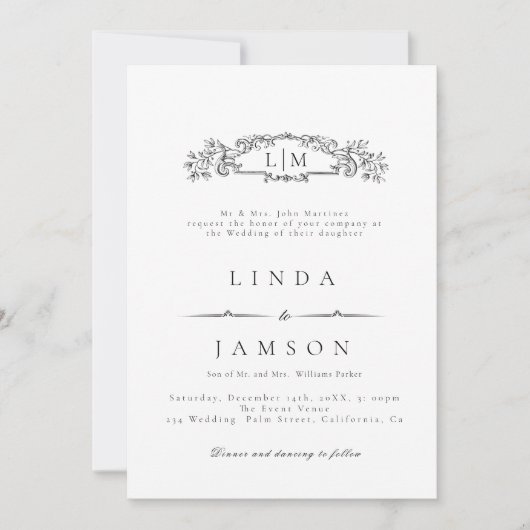 Invitation Botanique monogramme QR Code Détails Mariage (Devant)