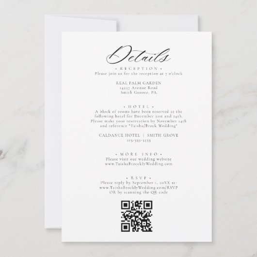 Invitation Botanique monogramme QR Code Détails Mariage (Dos)