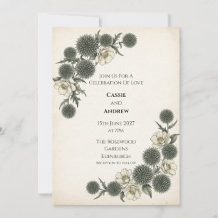 Invitation Botanique Mousse et Ivoire Vintage
