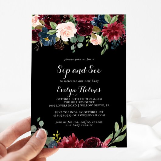 Invitation Botanique noire rustique Sip et voir
