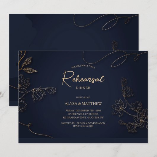 Invitation botanique or et noir (Devant / Derrière)