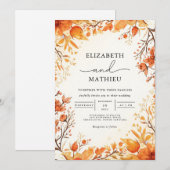 Invitation Botanique Orange Chaud Mariage d'automne (Devant / Derrière)