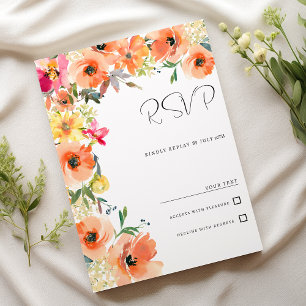 Invitation Botanique orange jaune rose floral d'été RSVP