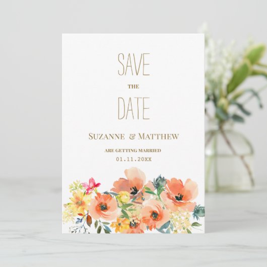 Invitation Botanique orange jaune rose floral Enregistrer la (Debout devant)