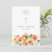 Invitation Botanique orange jaune rose floral Numéros de tabl (Debout devant)