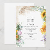 Invitation Botanique Pampas Sunflower Peony BridalDouche Bota (Devant / Derrière)