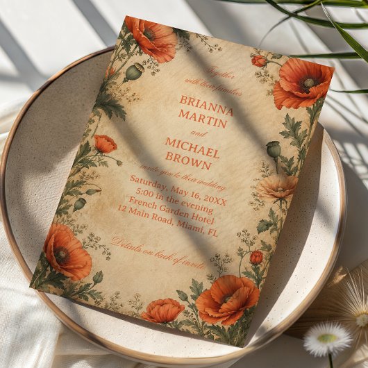 Invitation Botanique Poppy Vintage