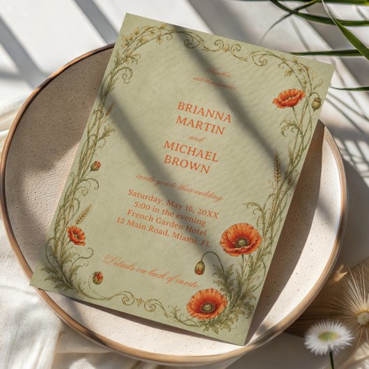 Invitation Botanique Poppy Vintage
