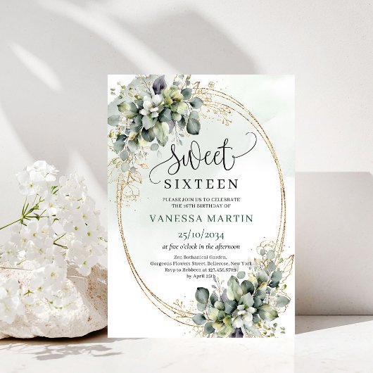 Invitation botanique pour une douce Seize ans avec