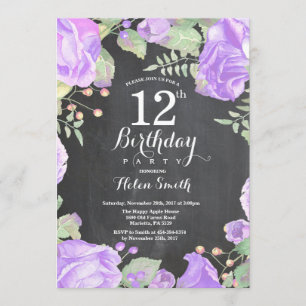 Invitation Botanique Purple Floral 12e anniversaire Invitatio