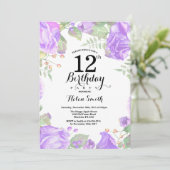 Invitation Botanique Purple Floral 12e anniversaire Invitatio (Debout devant)
