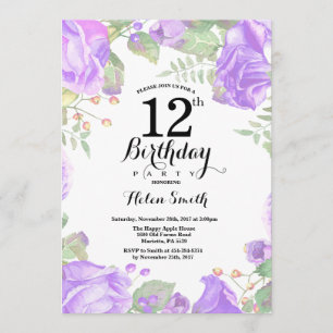 Invitation Botanique Purple Floral 12e anniversaire Invitatio