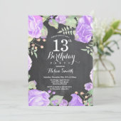 Invitation Botanique Purple Floral 13e anniversaire Invitatio (Debout devant)