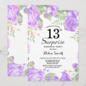 Invitation Botanique Purple Floral Surprise 13e anniversaire (Devant / Derrière)