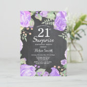 Invitation Botanique Purple Floral Surprise 21e anniversaire (Debout devant)