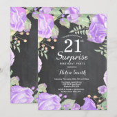 Invitation Botanique Purple Floral Surprise 21e anniversaire (Devant / Derrière)