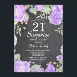 Invitation Botanique Purple Floral Surprise 21e anniversaire<br><div class="desc">Botanique Purple Floral Surprise 21e Invitation d'anniversaire. Floral Pink Peonies Invitation d'anniversaire pour les femmes. Fleur florale aquarelle. Fleurs de roses et de pivoines élégantes. Anniversaire adulte. Arrière - plan de tableau de bord. Noir et Blanc. 13e 15e 16e 18e 20e 21e 30e 40e 50e 60e 70e 80e 90e 100e,...</div>