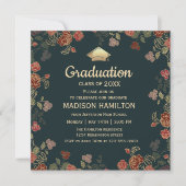 Invitation Botanique Red and Gold Graduation Party (Devant)